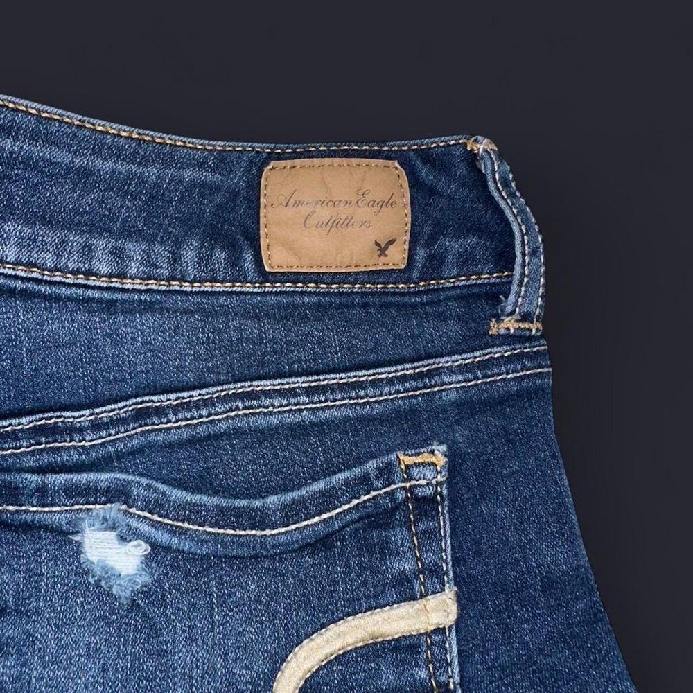 American Eagle AE Low Rise Dark Blue Distressed Ripped Denim Jean Shorts - Picture 3 of 4